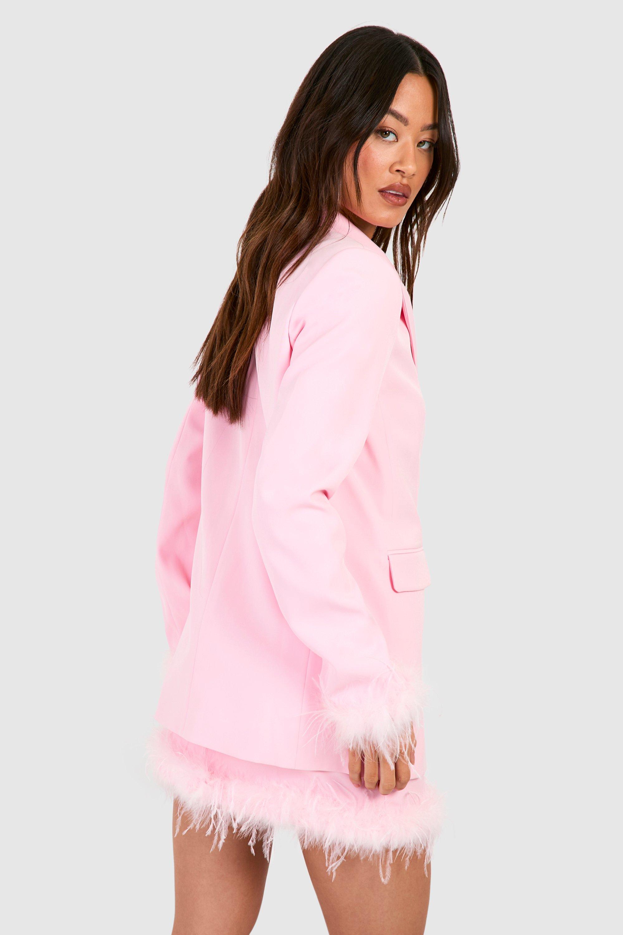 Tall Feather Trim Woven Blazer | boohoo